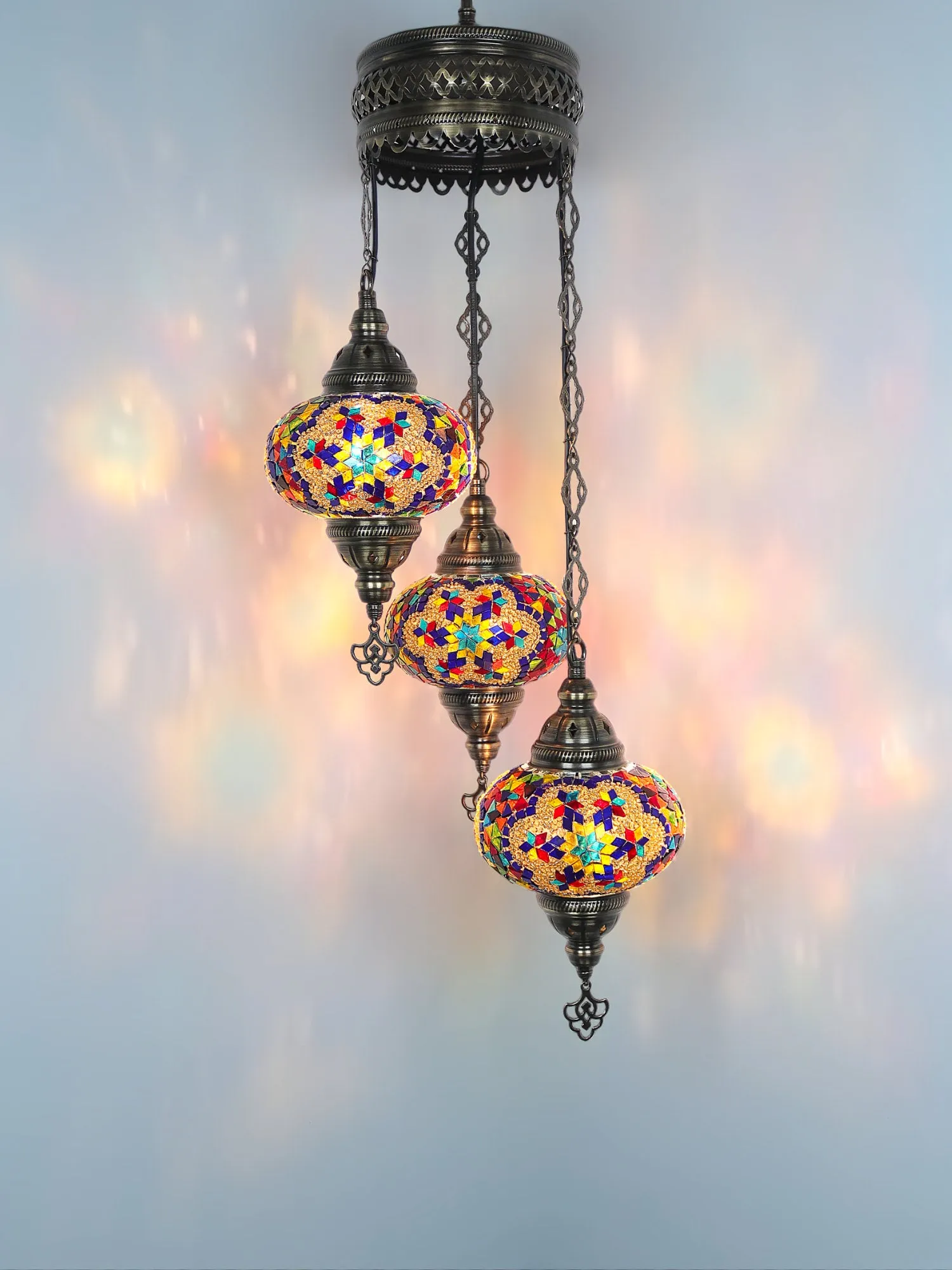 3-Globe Turkish Mosaic Chandelier Extra Chain Plug