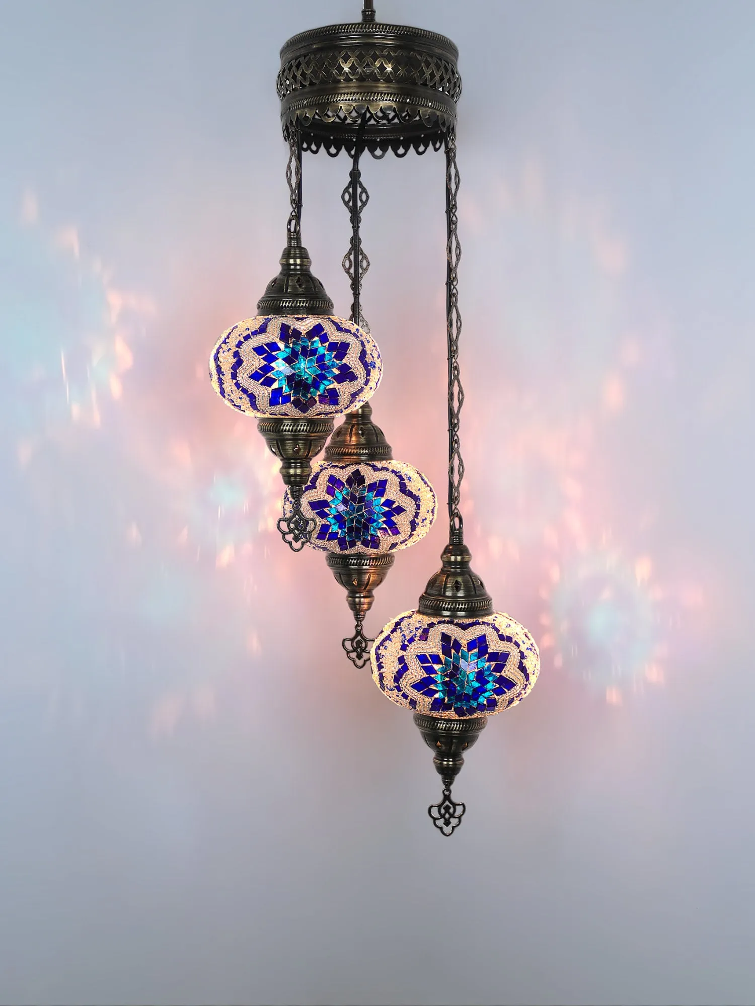 3-Globe Turkish Mosaic Chandelier Extra Chain Plug