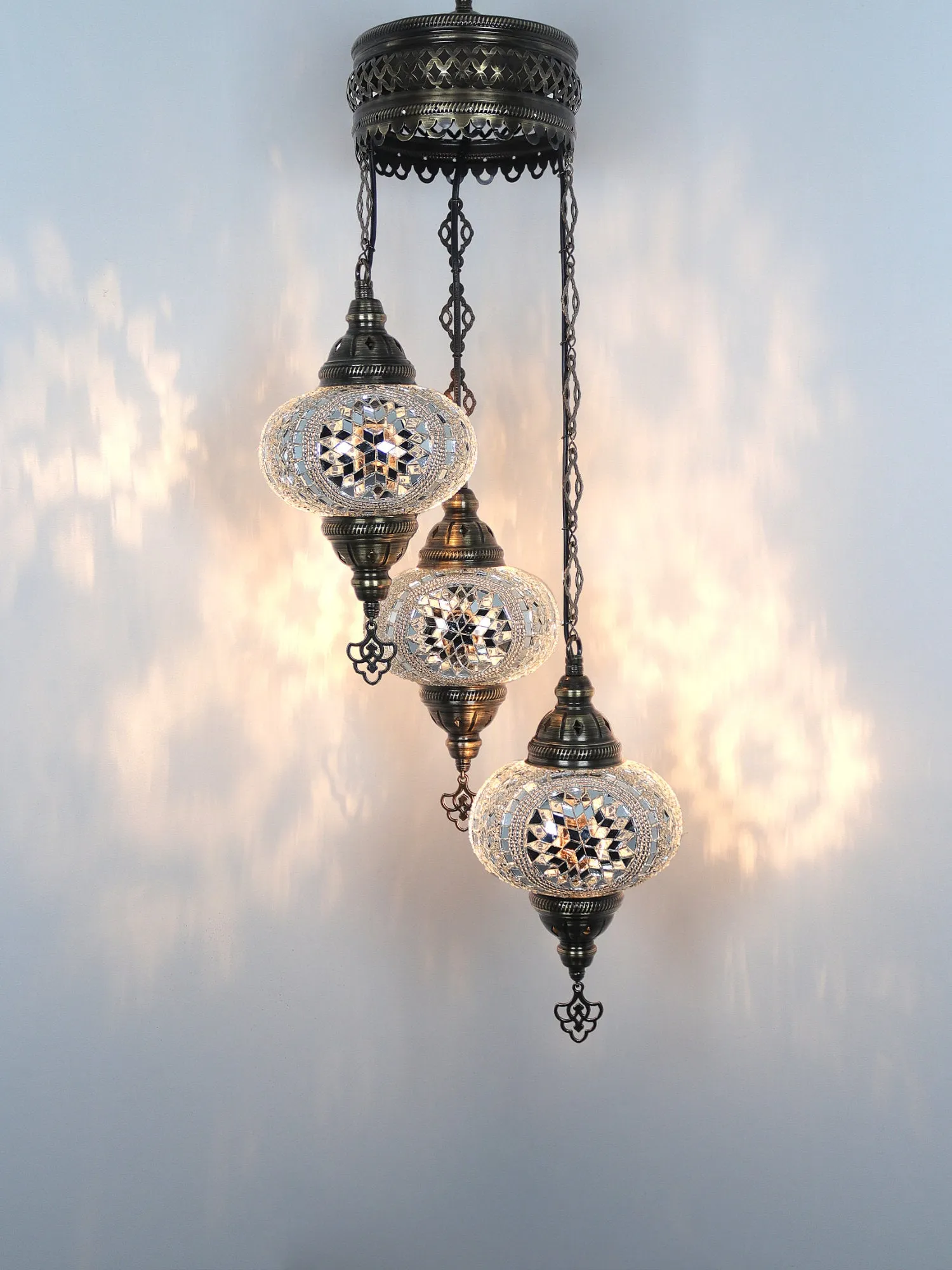 3-Globe Turkish Mosaic Chandelier Extra Chain Plug