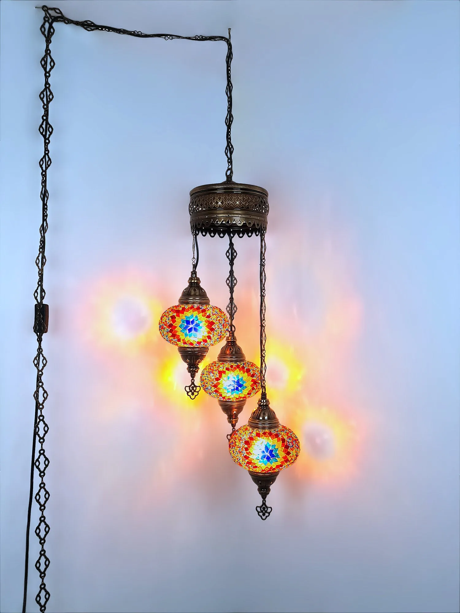 3-Globe Turkish Mosaic Chandelier Extra Chain Plug