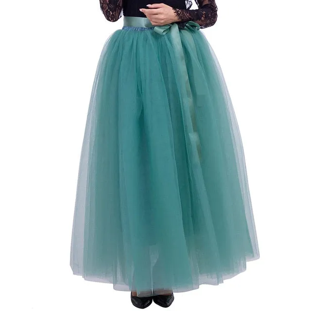 6 Layers 40 Inch Long Tulle Skirts Floor-Length Pleated Skirt Fashion Wedding Bridal Bridesmaid Skirt Faldas Jupe Saias