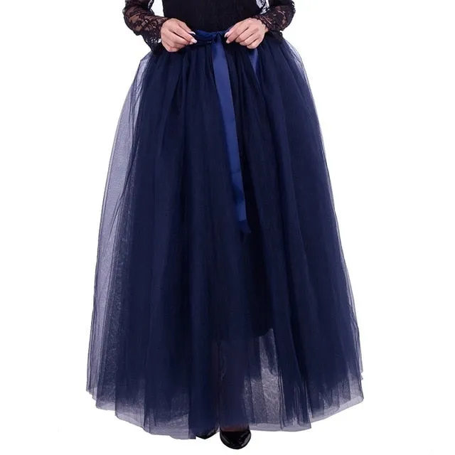 6 Layers 40 Inch Long Tulle Skirts Floor-Length Pleated Skirt Fashion Wedding Bridal Bridesmaid Skirt Faldas Jupe Saias