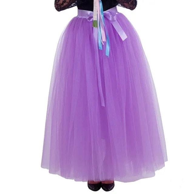 6 Layers 40 Inch Long Tulle Skirts Floor-Length Pleated Skirt Fashion Wedding Bridal Bridesmaid Skirt Faldas Jupe Saias