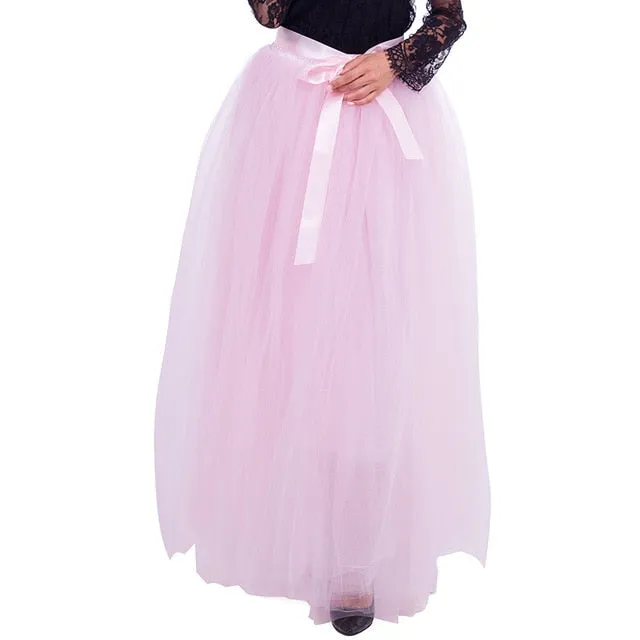 6 Layers 40 Inch Long Tulle Skirts Floor-Length Pleated Skirt Fashion Wedding Bridal Bridesmaid Skirt Faldas Jupe Saias