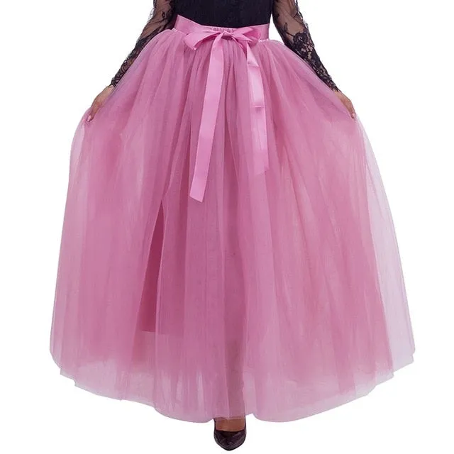 6 Layers 40 Inch Long Tulle Skirts Floor-Length Pleated Skirt Fashion Wedding Bridal Bridesmaid Skirt Faldas Jupe Saias