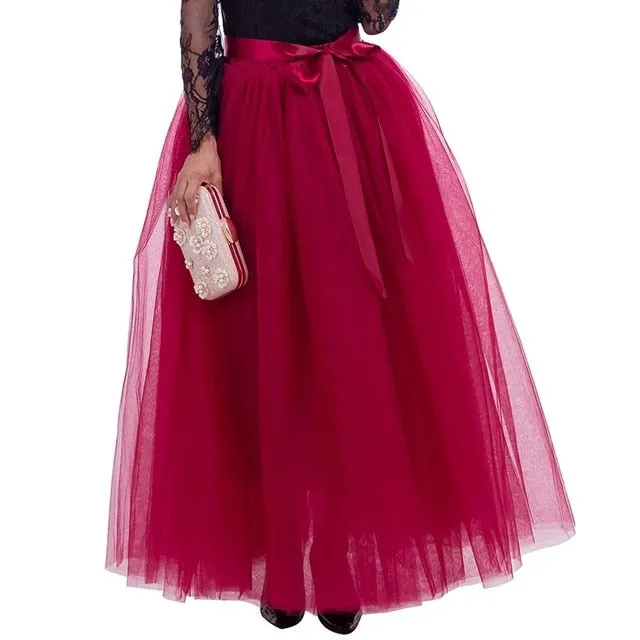 6 Layers 40 Inch Long Tulle Skirts Floor-Length Pleated Skirt Fashion Wedding Bridal Bridesmaid Skirt Faldas Jupe Saias