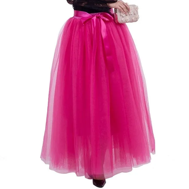 6 Layers 40 Inch Long Tulle Skirts Floor-Length Pleated Skirt Fashion Wedding Bridal Bridesmaid Skirt Faldas Jupe Saias