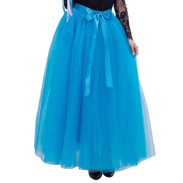 6 Layers 40 Inch Long Tulle Skirts Floor-Length Pleated Skirt Fashion Wedding Bridal Bridesmaid Skirt Faldas Jupe Saias