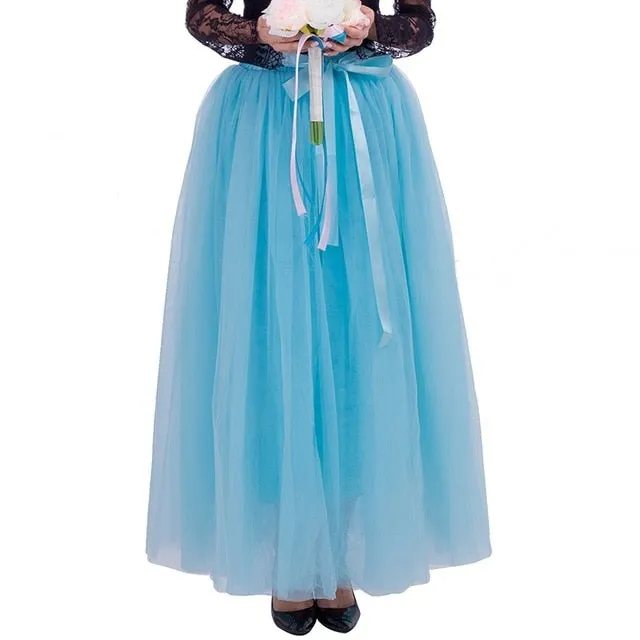 6 Layers 40 Inch Long Tulle Skirts Floor-Length Pleated Skirt Fashion Wedding Bridal Bridesmaid Skirt Faldas Jupe Saias