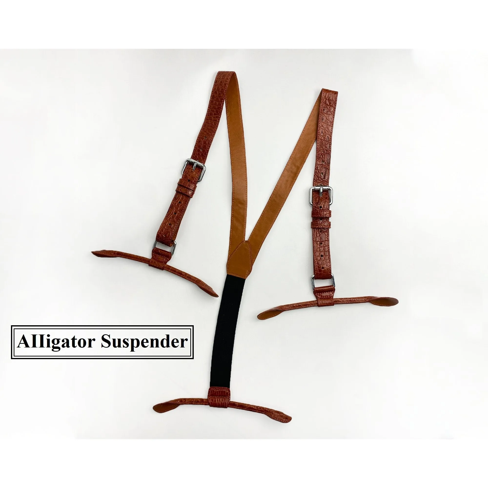 Alligator Y-Back Brown Leather Suspenders Men Button End - Wedding Party Groomsmen Suspenders Adjustable - Christmas Gift For Husband