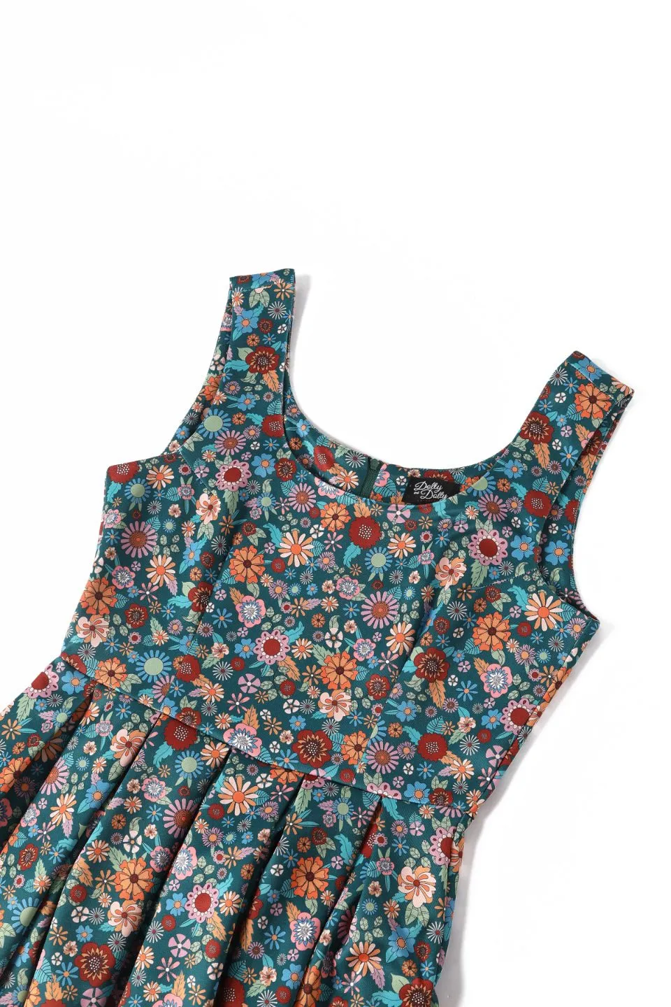 Amanda 70s Floral Swing Dress In Peacock Blue