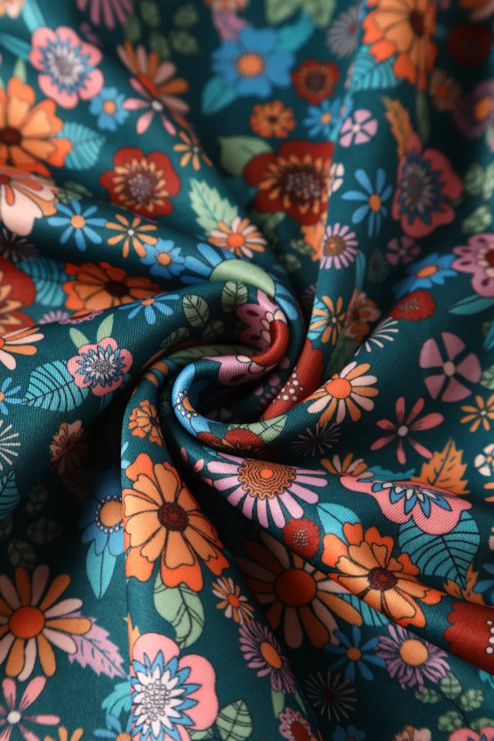 Amanda 70s Floral Swing Dress In Peacock Blue