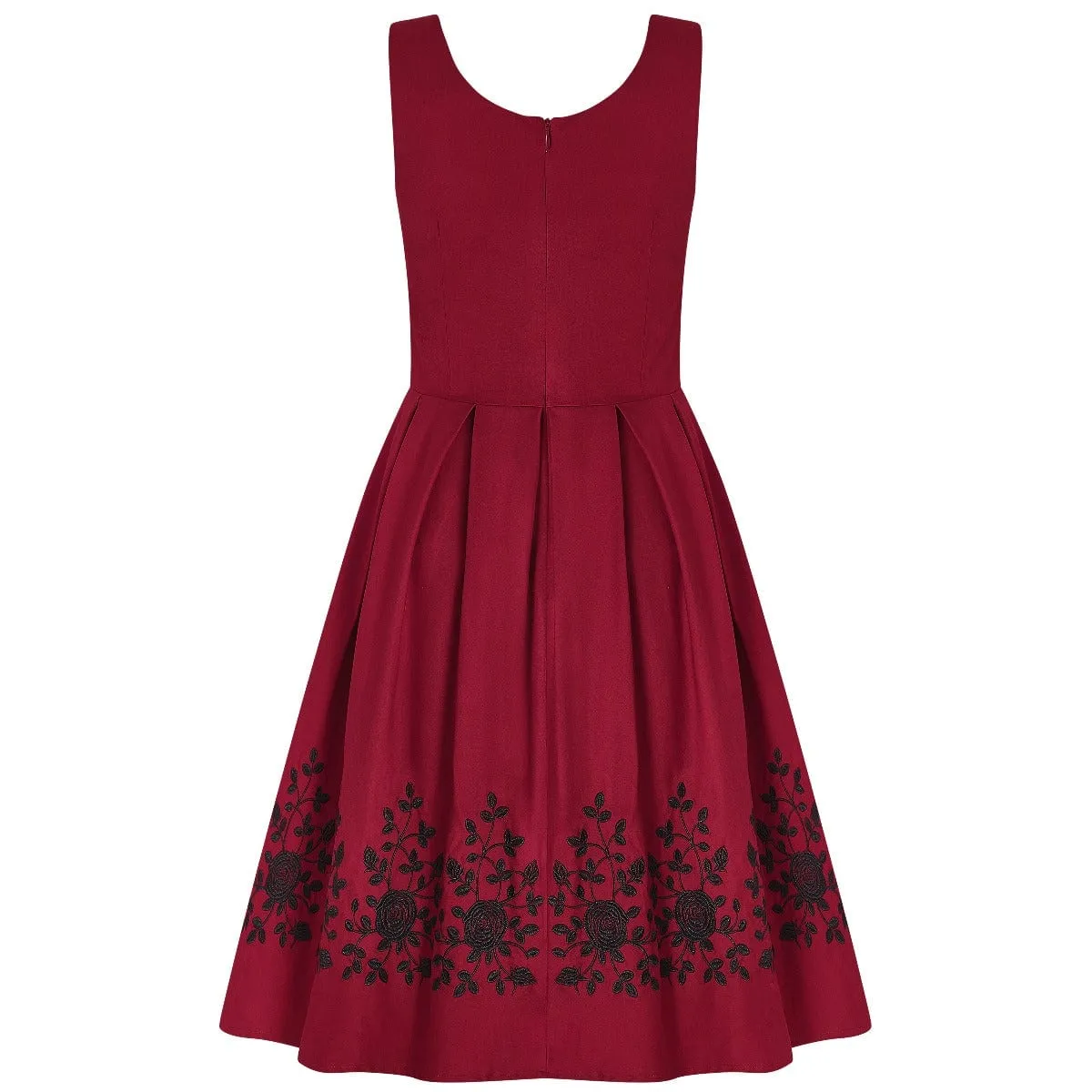 Amanda Embroidered Scoop Neck Swing Dress in Burgundy-Black