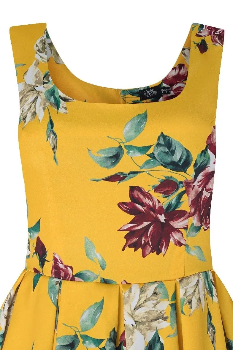 Amanda Yellow Floral Swing Dress