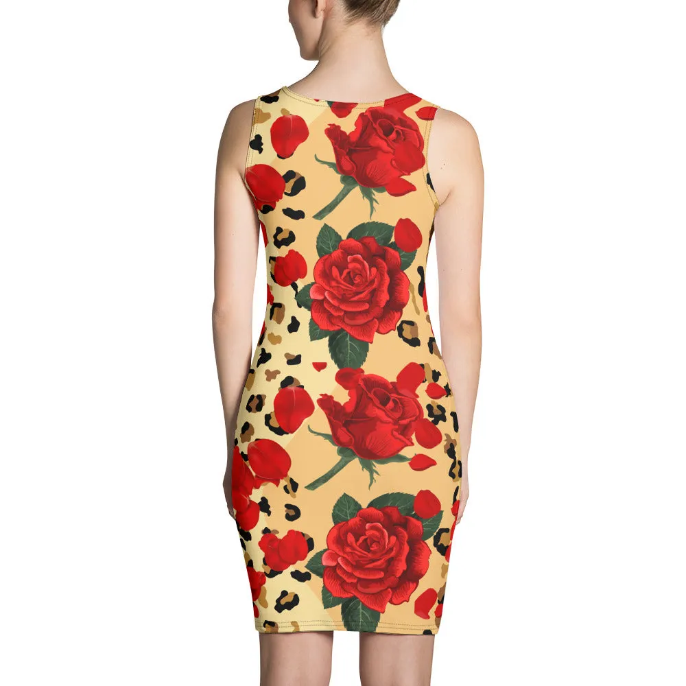 Animal Print Roses Bodycon Dress