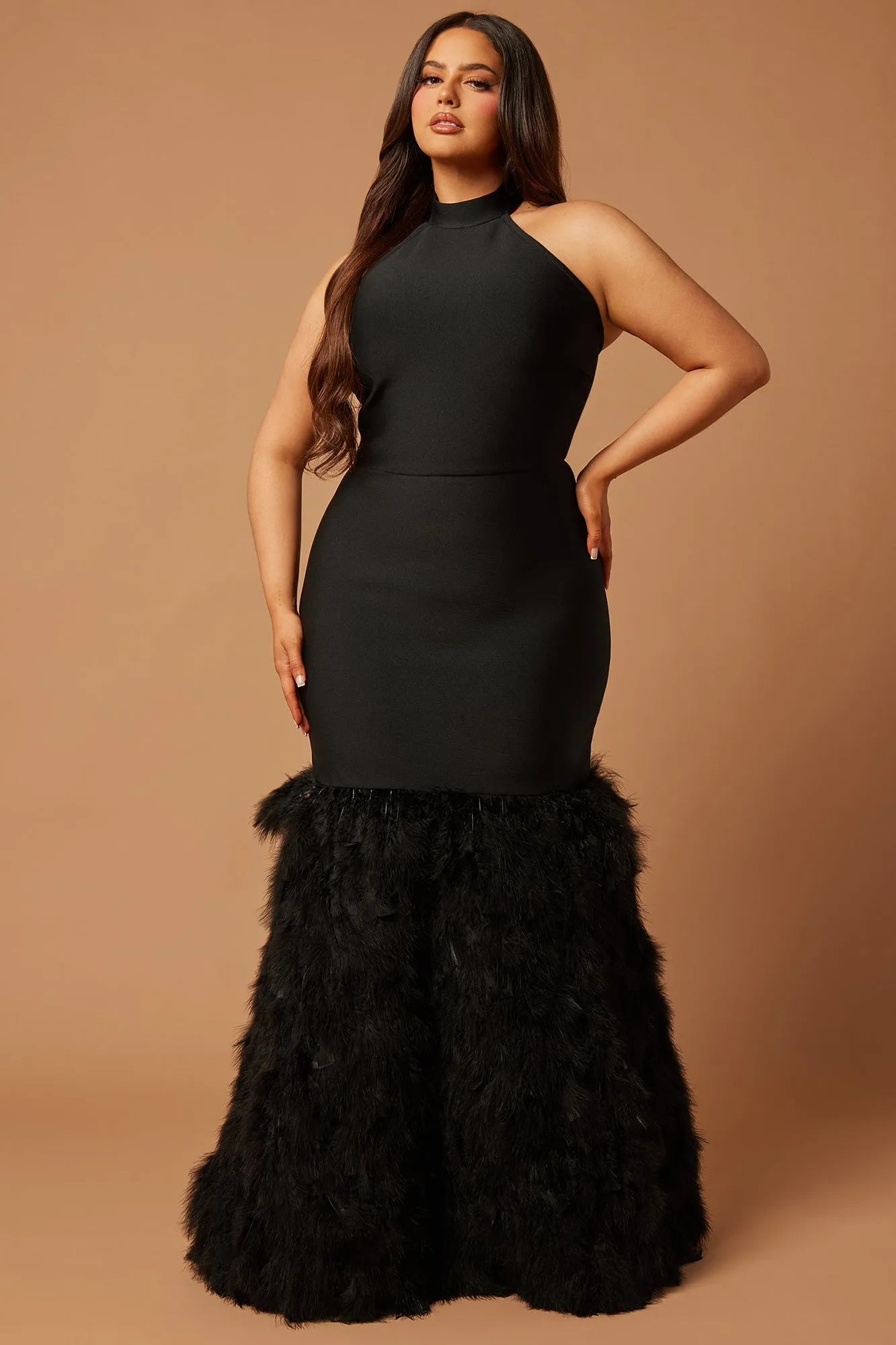 Bailey Feather Bandage Gown - Black