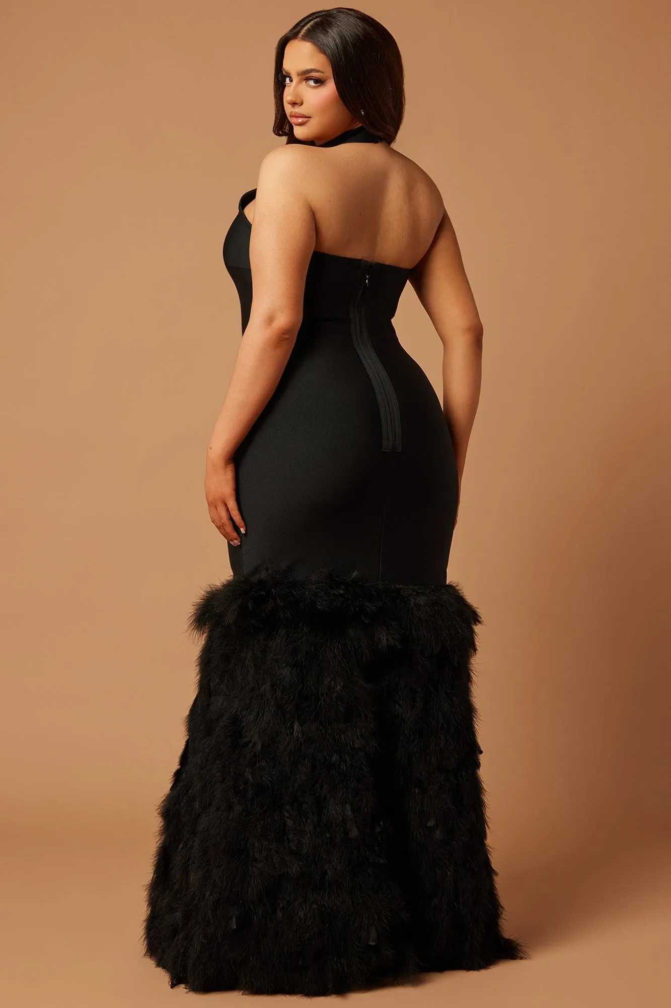 Bailey Feather Bandage Gown - Black