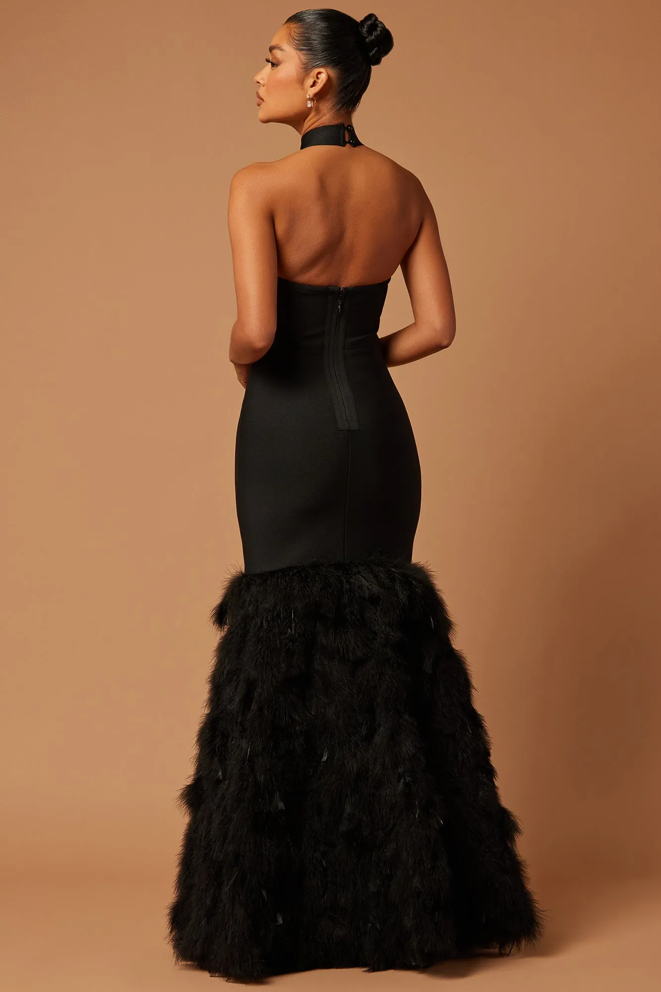 Bailey Feather Bandage Gown - Black