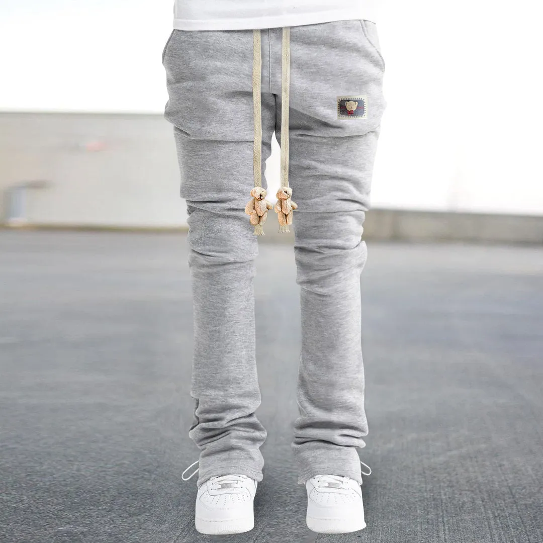 Bear pendant rope design straight leg sweatpants