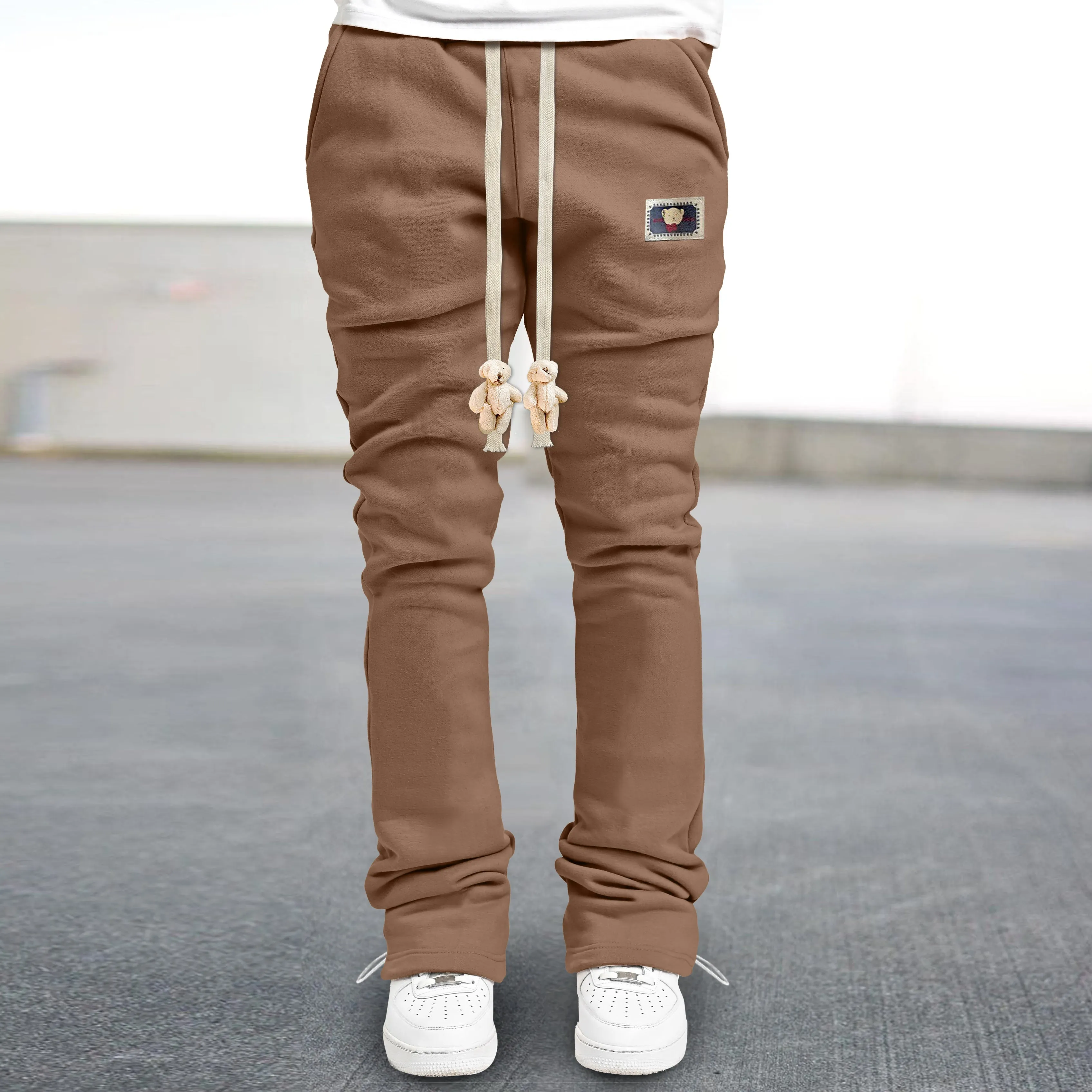 Bear pendant rope design straight leg sweatpants