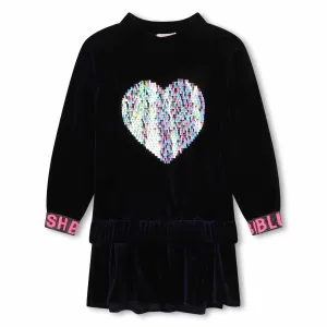 BILLIEBLUSH NAVY VELVET SEQUIN HEART DRESS