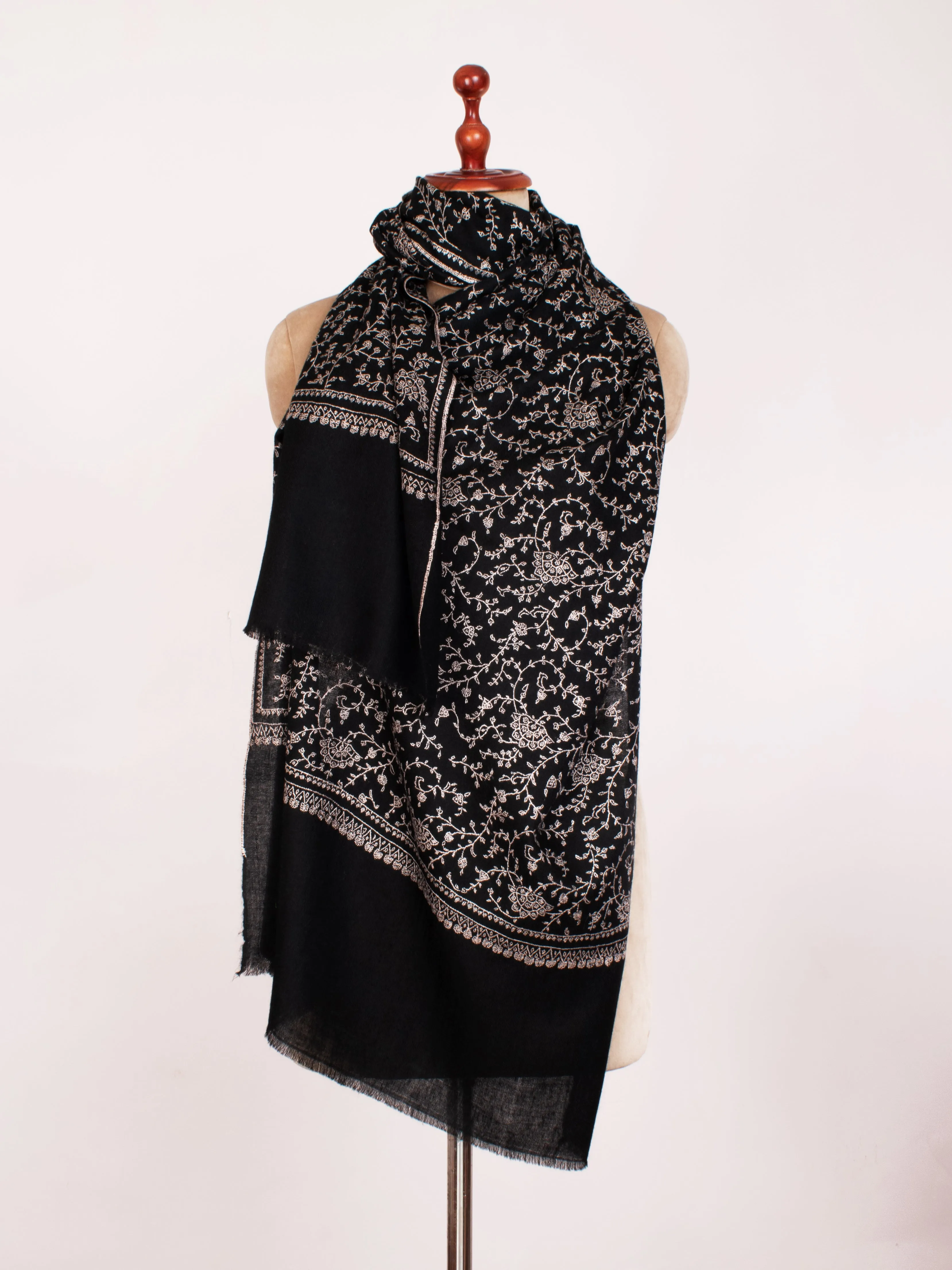 Black Embroidered Indian Cashmere Scarf