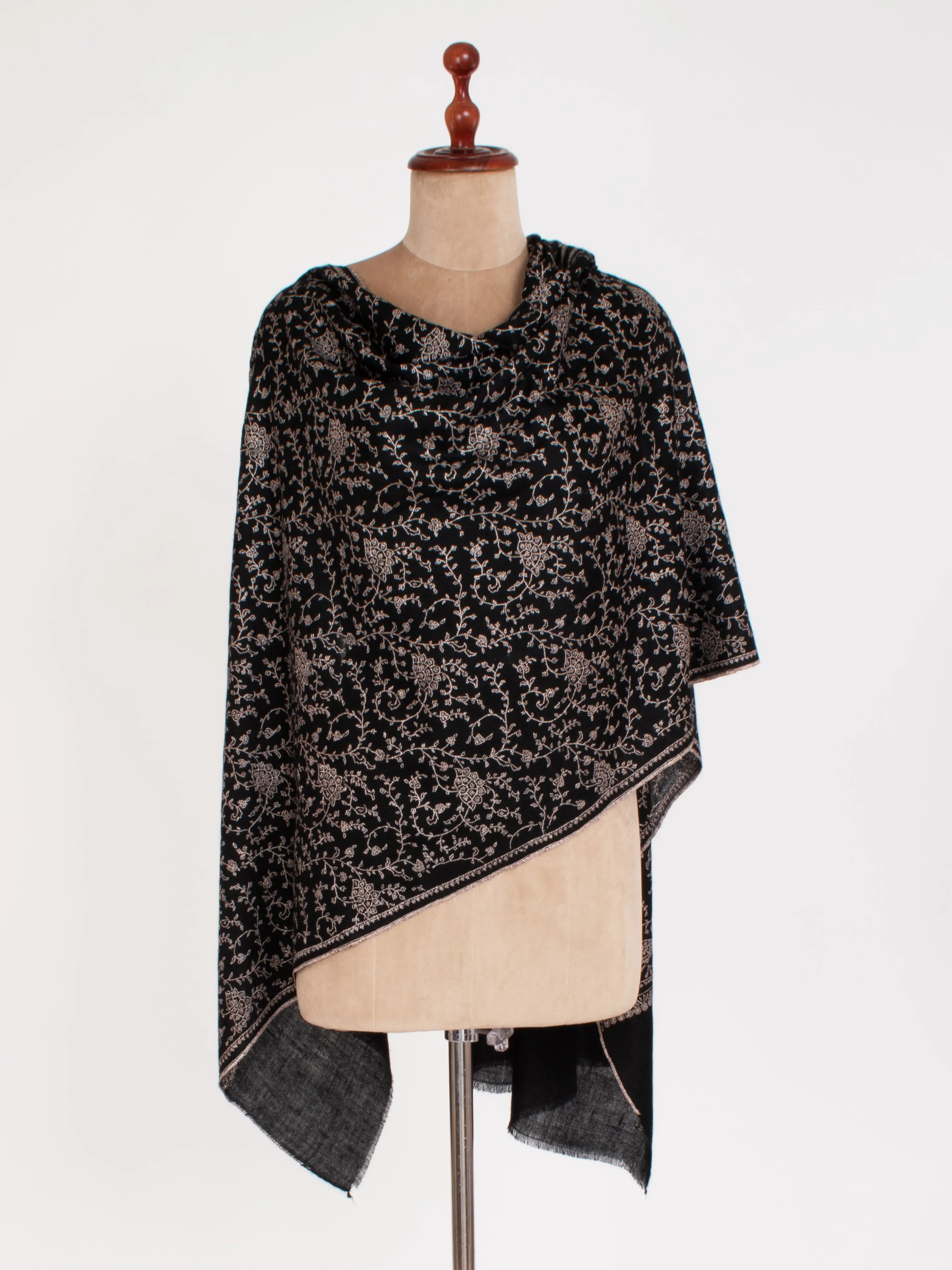 Black Embroidered Indian Cashmere Scarf