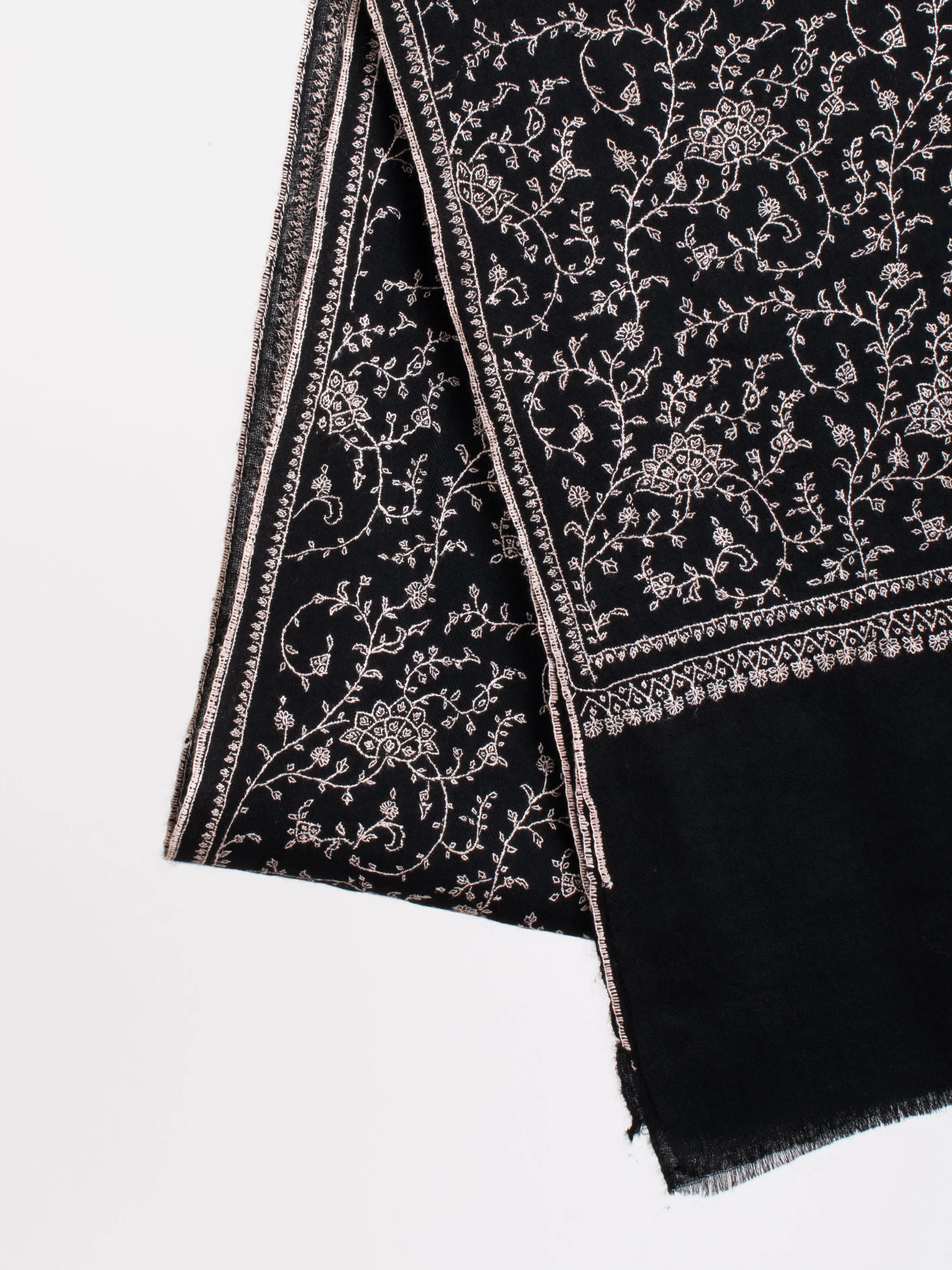 Black Embroidered Indian Cashmere Scarf