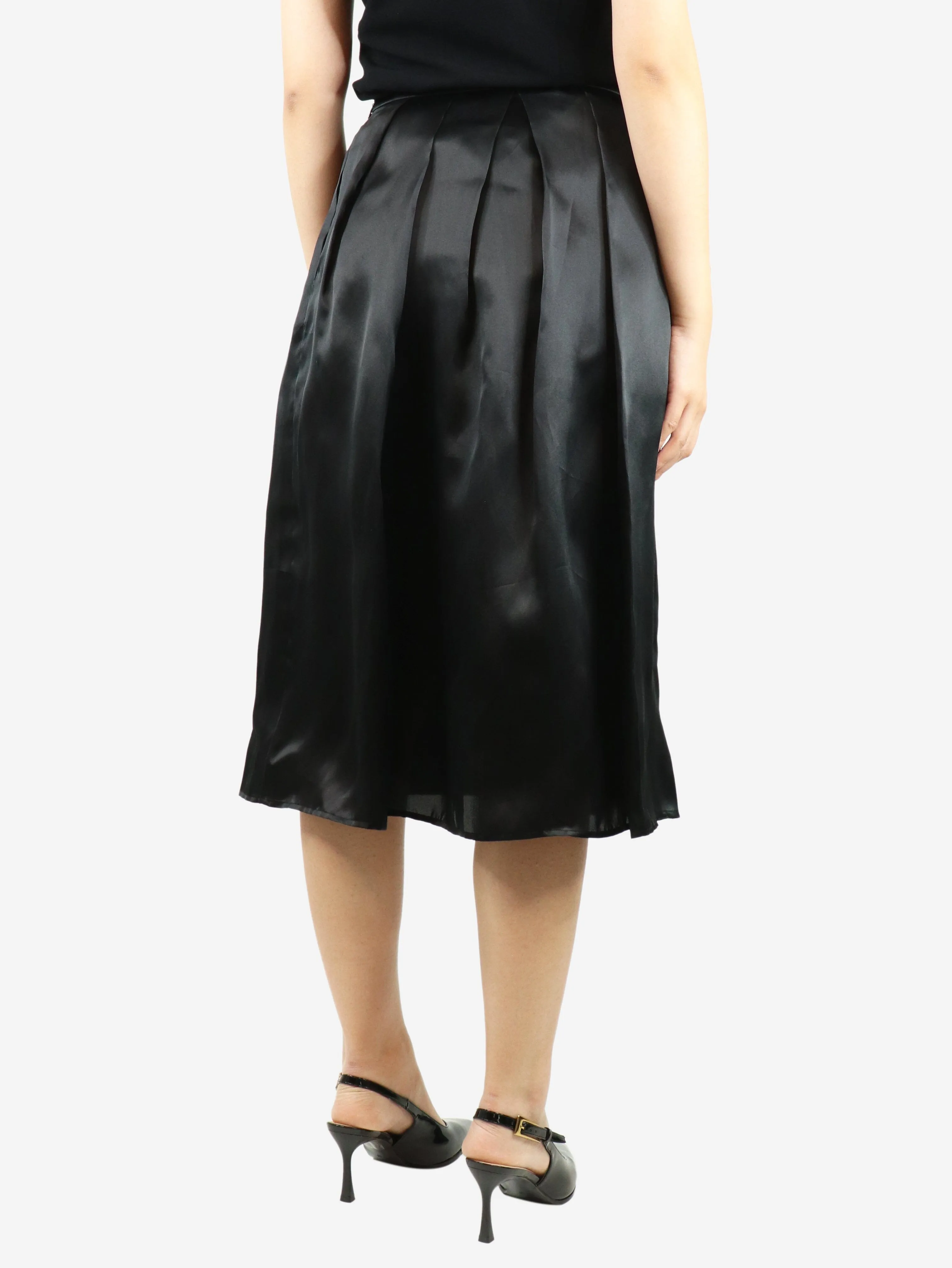 Black silk pleated midi skirt - size UK 10