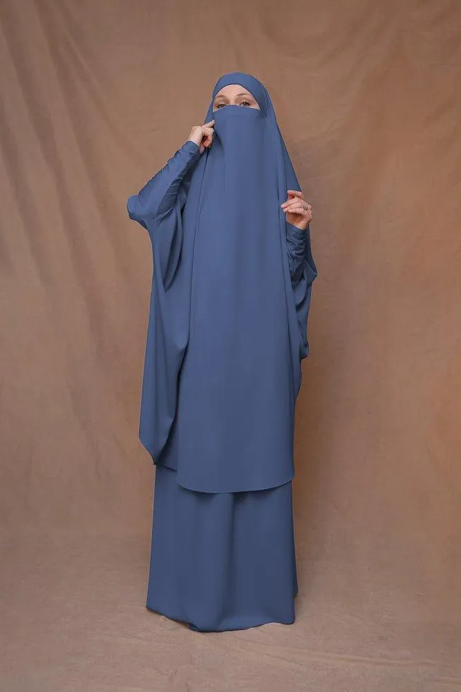 Blue Moira prayer Umrah gown with niqab feature