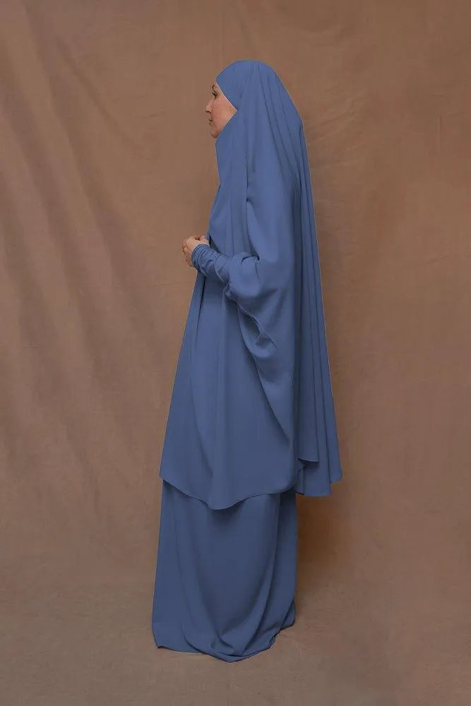 Blue Moira prayer Umrah gown with niqab feature