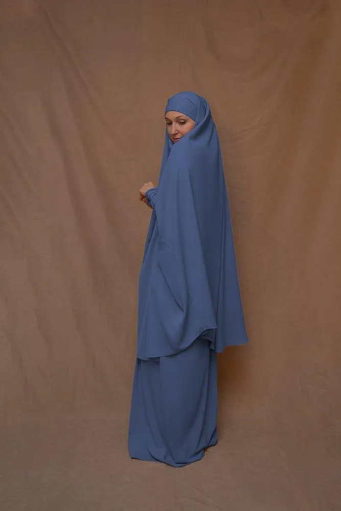 Blue Moira prayer Umrah gown with niqab feature