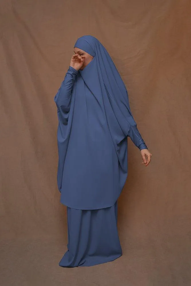 Blue Moira prayer Umrah gown with niqab feature