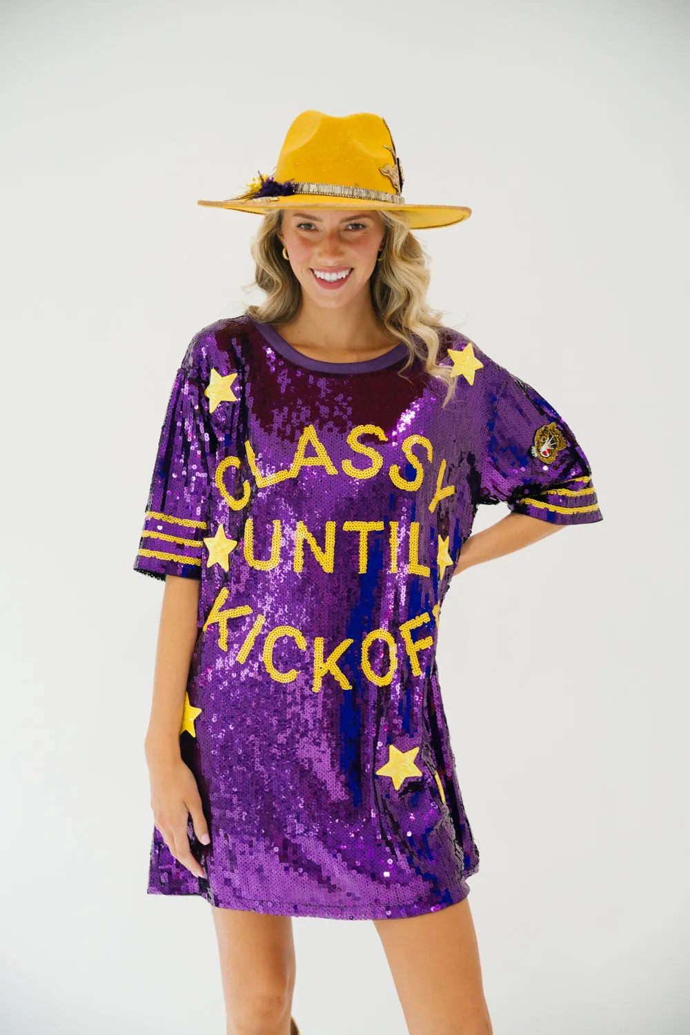 CLASSY UNTIL KICKOFF STAR SEQUIN DRESS