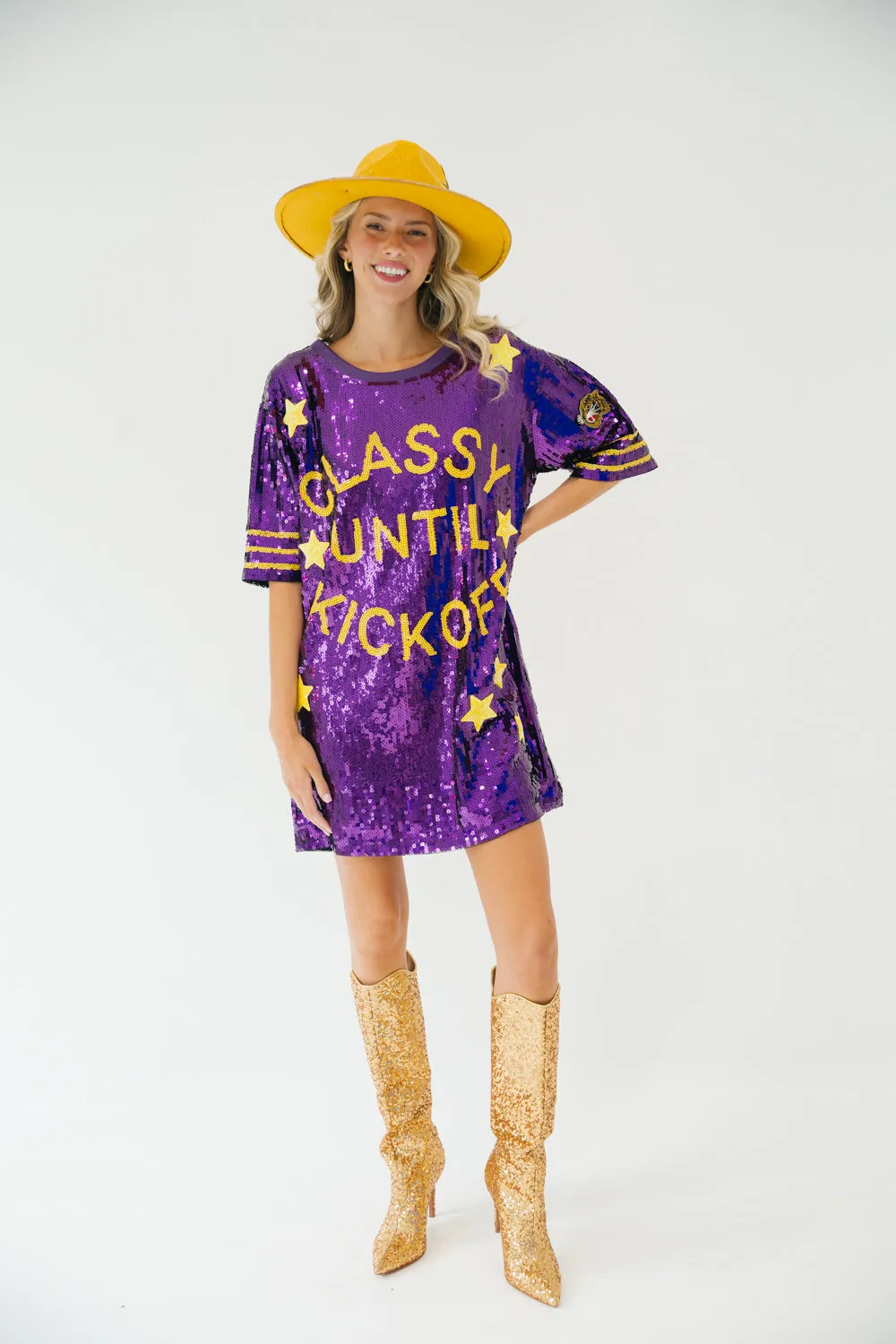 CLASSY UNTIL KICKOFF STAR SEQUIN DRESS