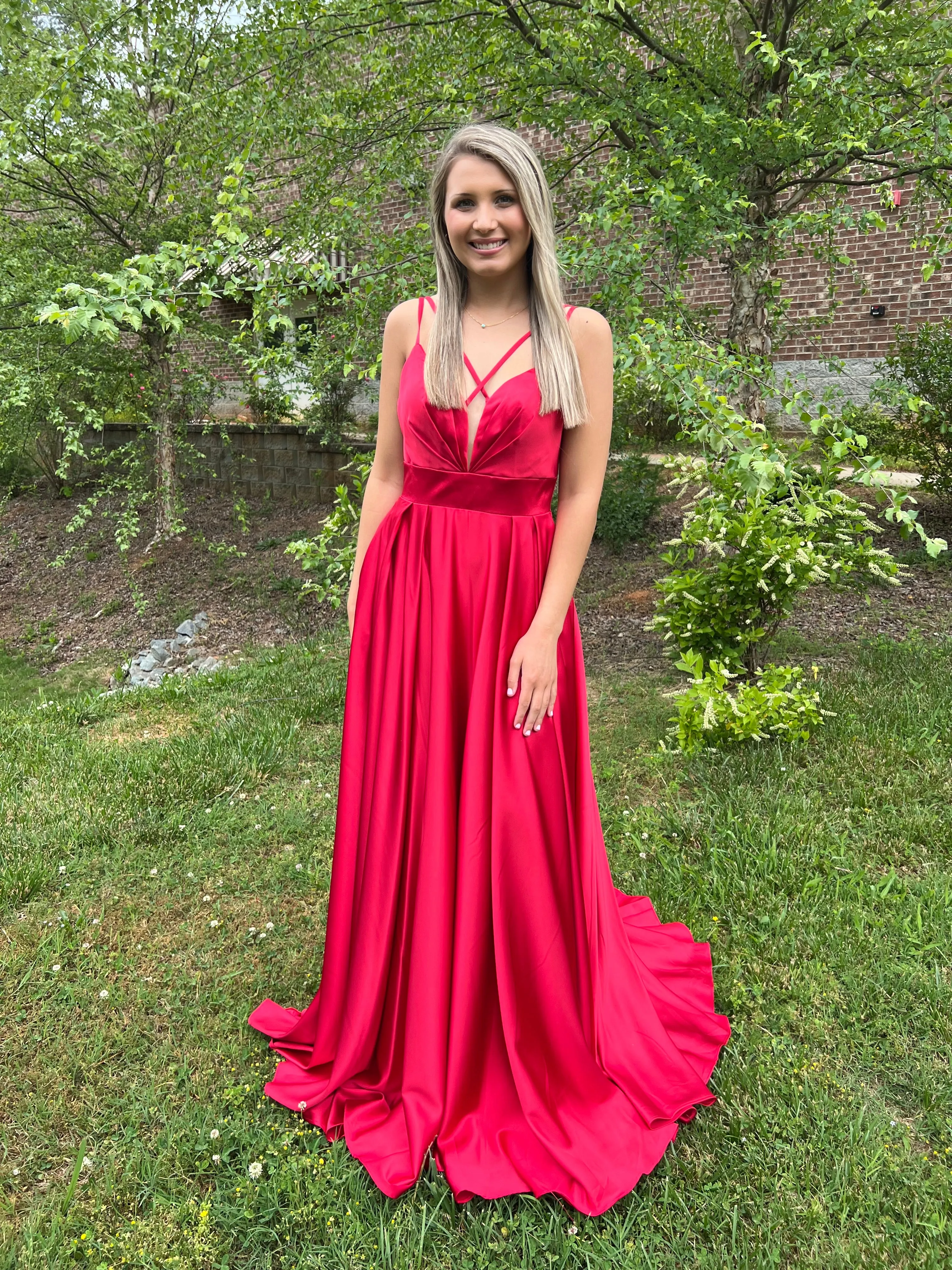 Dave & Johnny 10256 Red Satin A-Line Dress