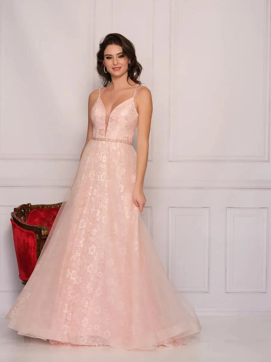 Dave & Johnny 10574 Blush Pink Lace and Tulle A-Line Dress