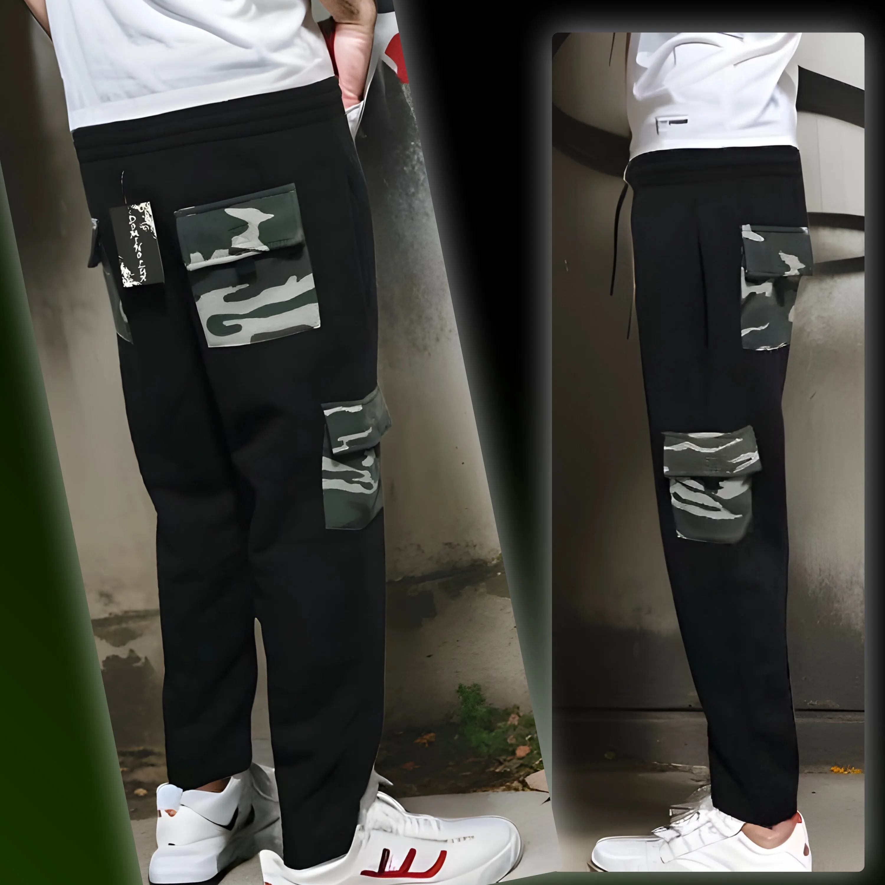 ^DOMINO LUX^ (BLACK WITH CAMO) STRAIGHT LEG SWEATPANTS