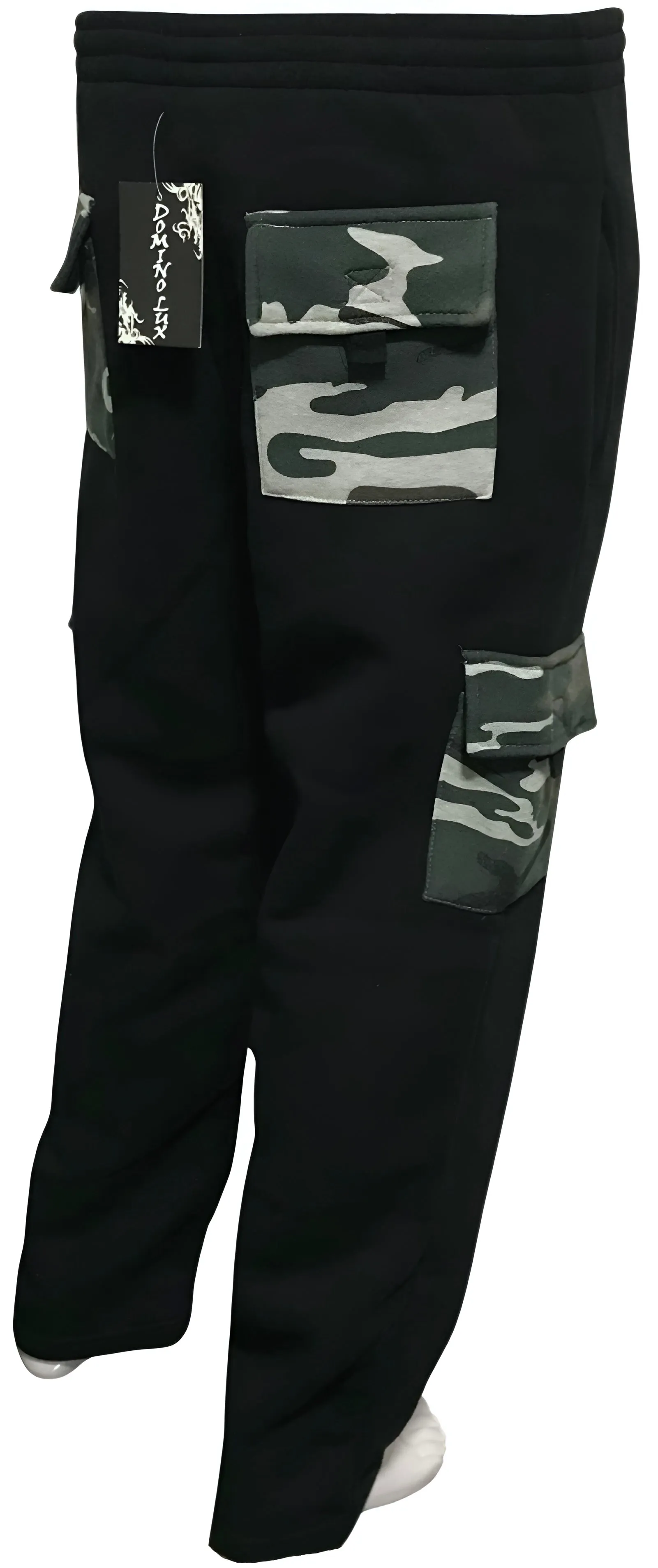 ^DOMINO LUX^ (BLACK WITH CAMO) STRAIGHT LEG SWEATPANTS