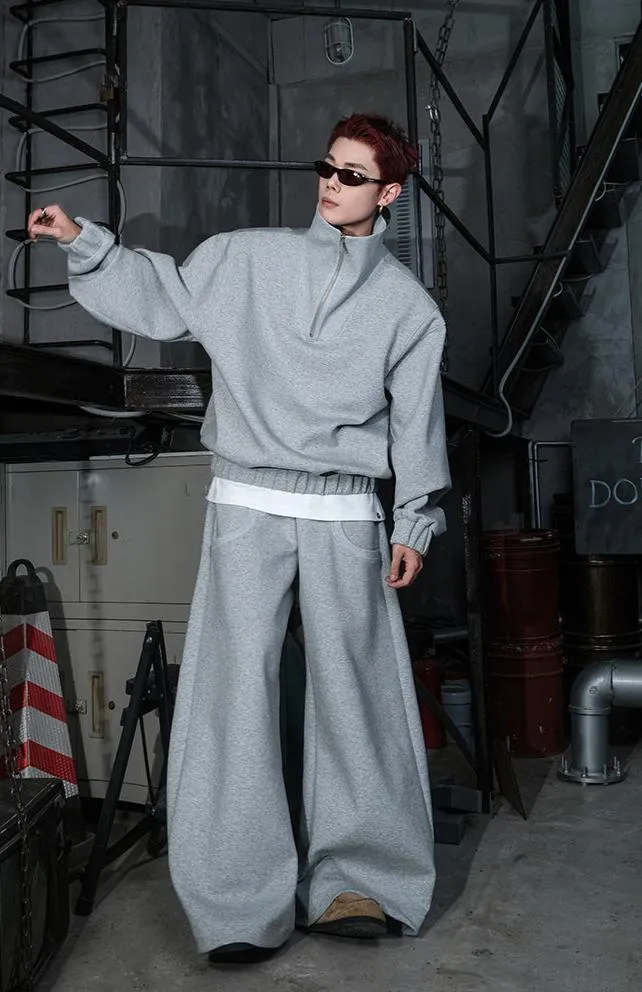 Draped Straight Wide Leg Sweatpants