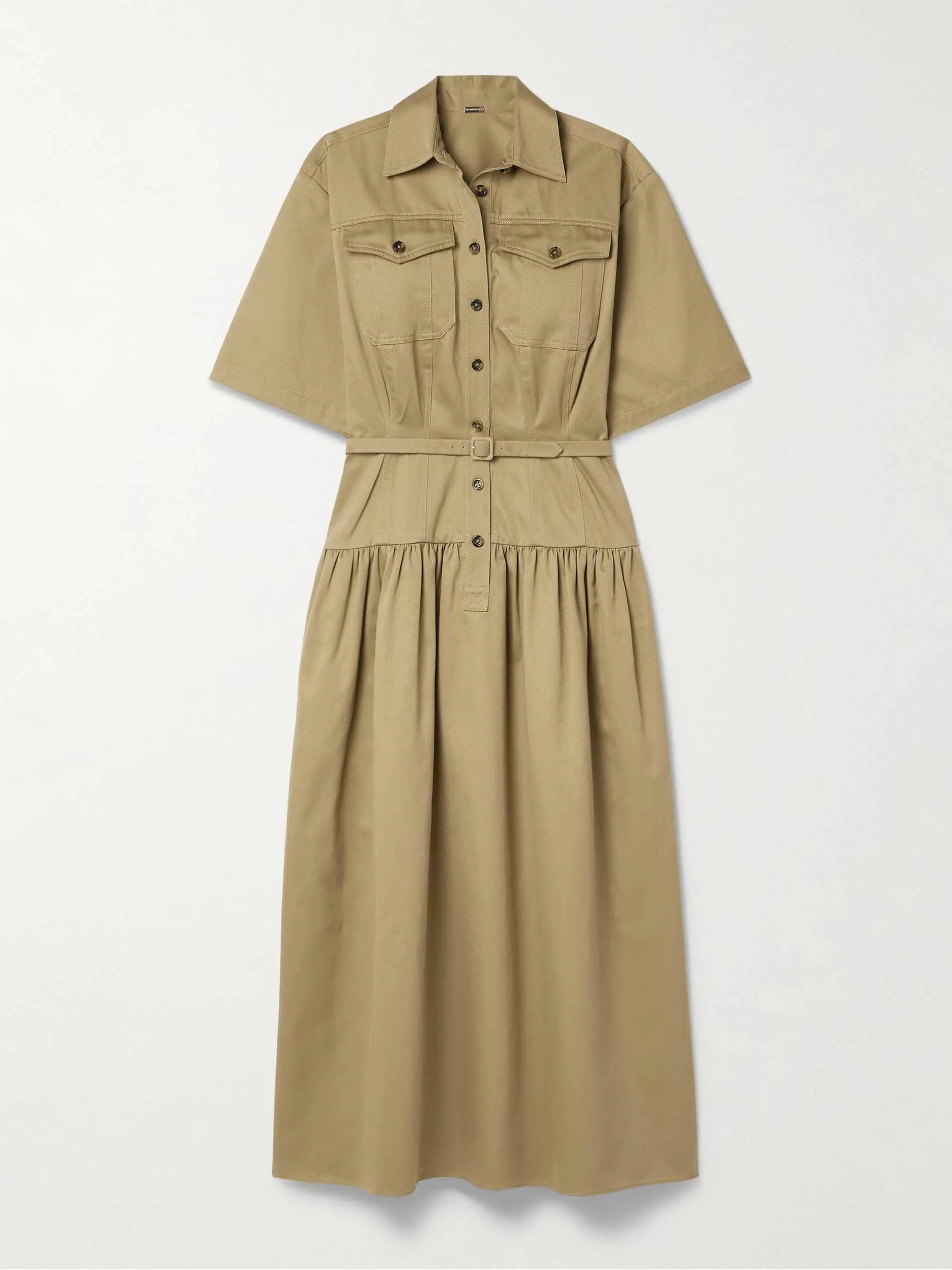 Edie belted cotton-twill midi shirt dress