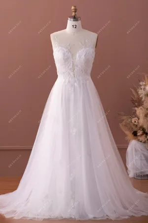 Elegant Sleeveless Lace Tulle Destination Wedding Ball Gown