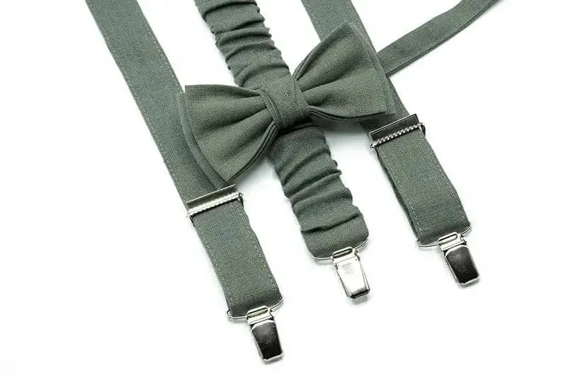 Eucalyptus Groomsman Bowtie & Suspender Set - Sage Green Bow Tie and Suspenders for Men and Boys, Ideal for Weddings