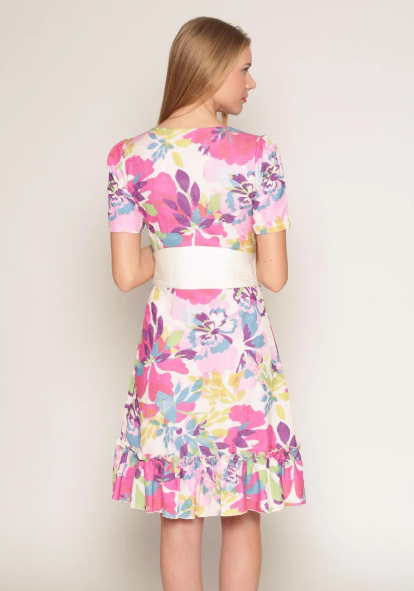 Floral print brocade fit & flare dress