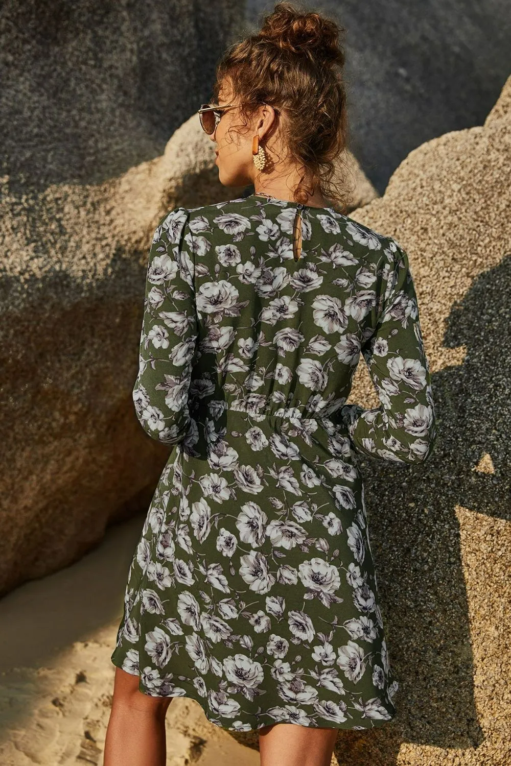 Floral Puff Sleeve A-Line Dress