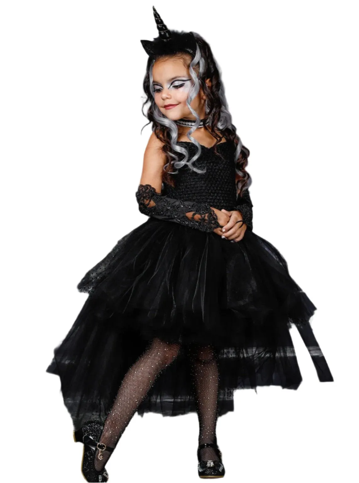 Girls Dark Black Unicorn Tutu Costume Dress