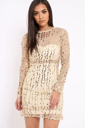 Gold Sheer Sequin Dress - Aaima