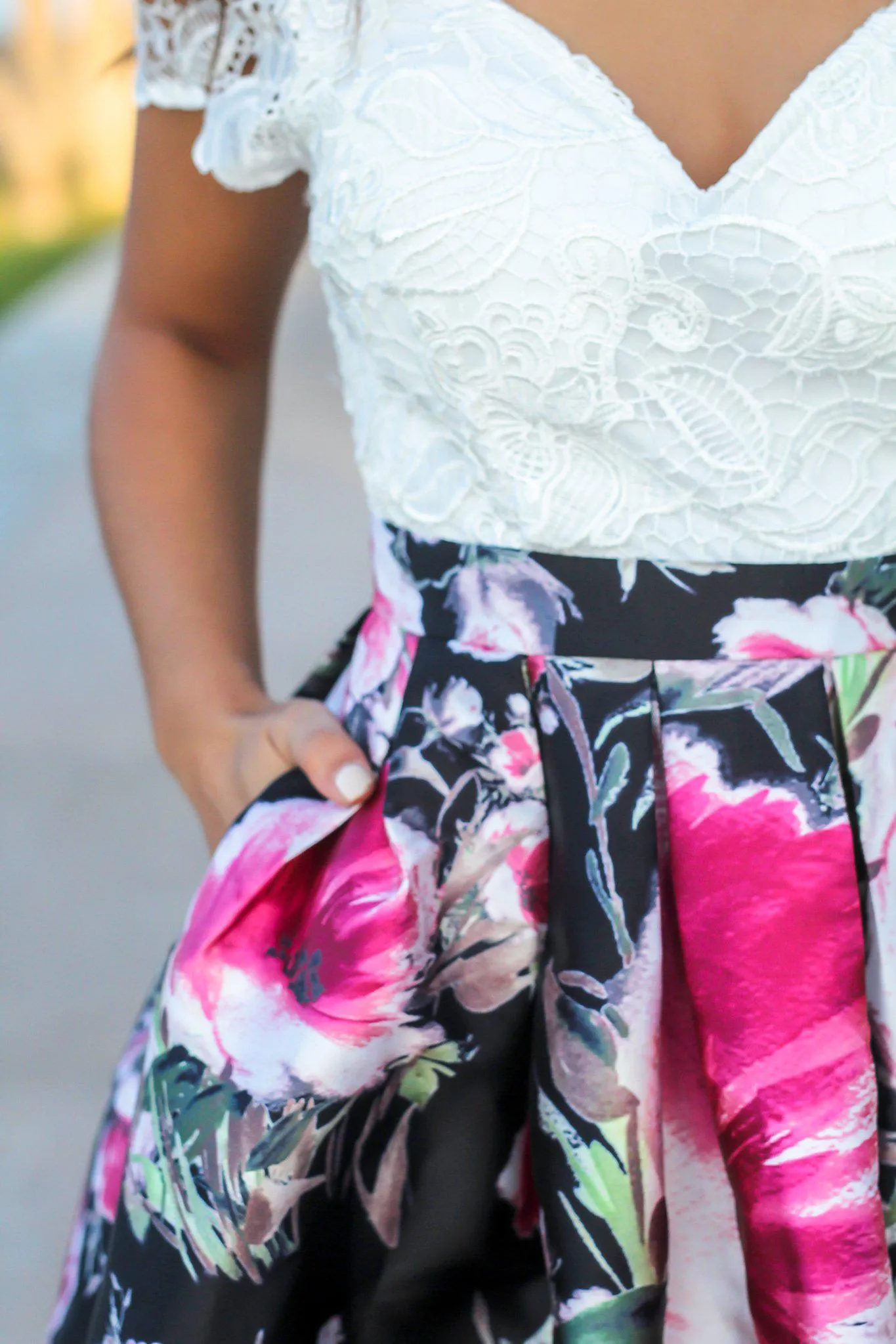 Ivory and Rose Off Shoulder Floral Maxi Dress with Crochet Top