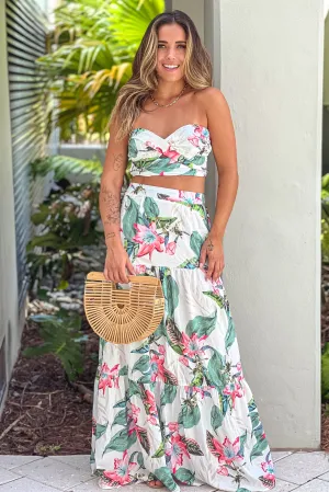 Ivory Floral Top and Skirt Set