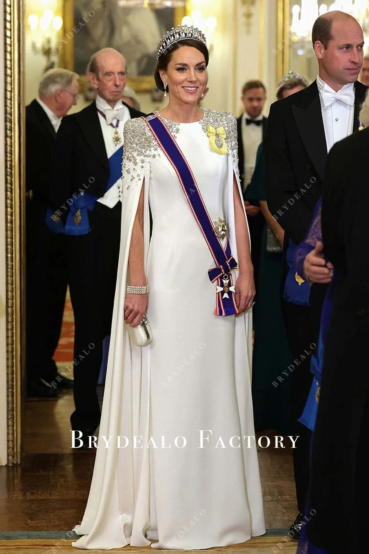 Kate Middleton White Slit Sleeve Mermaid Dress State Banquet 2022